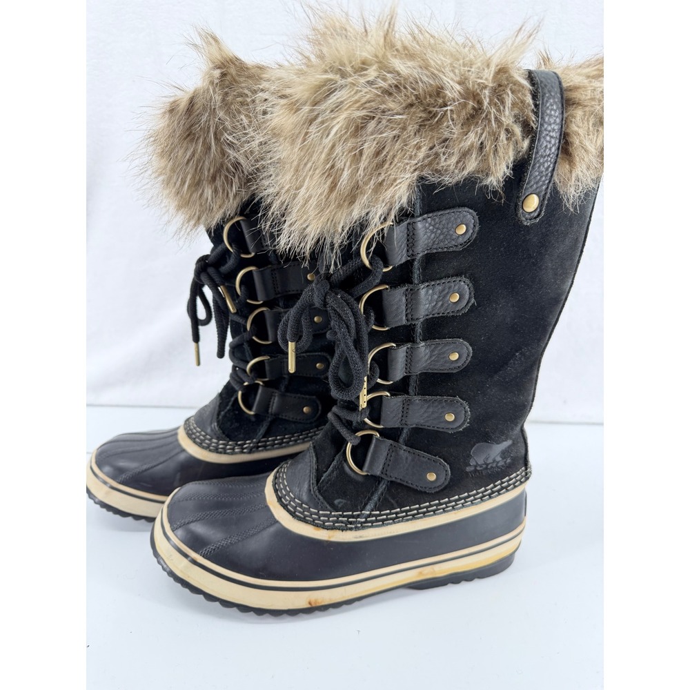 Sorel Joan of Arctic Black Suede Faux Fur Waterproof Snow Boots Womens 9 Utility